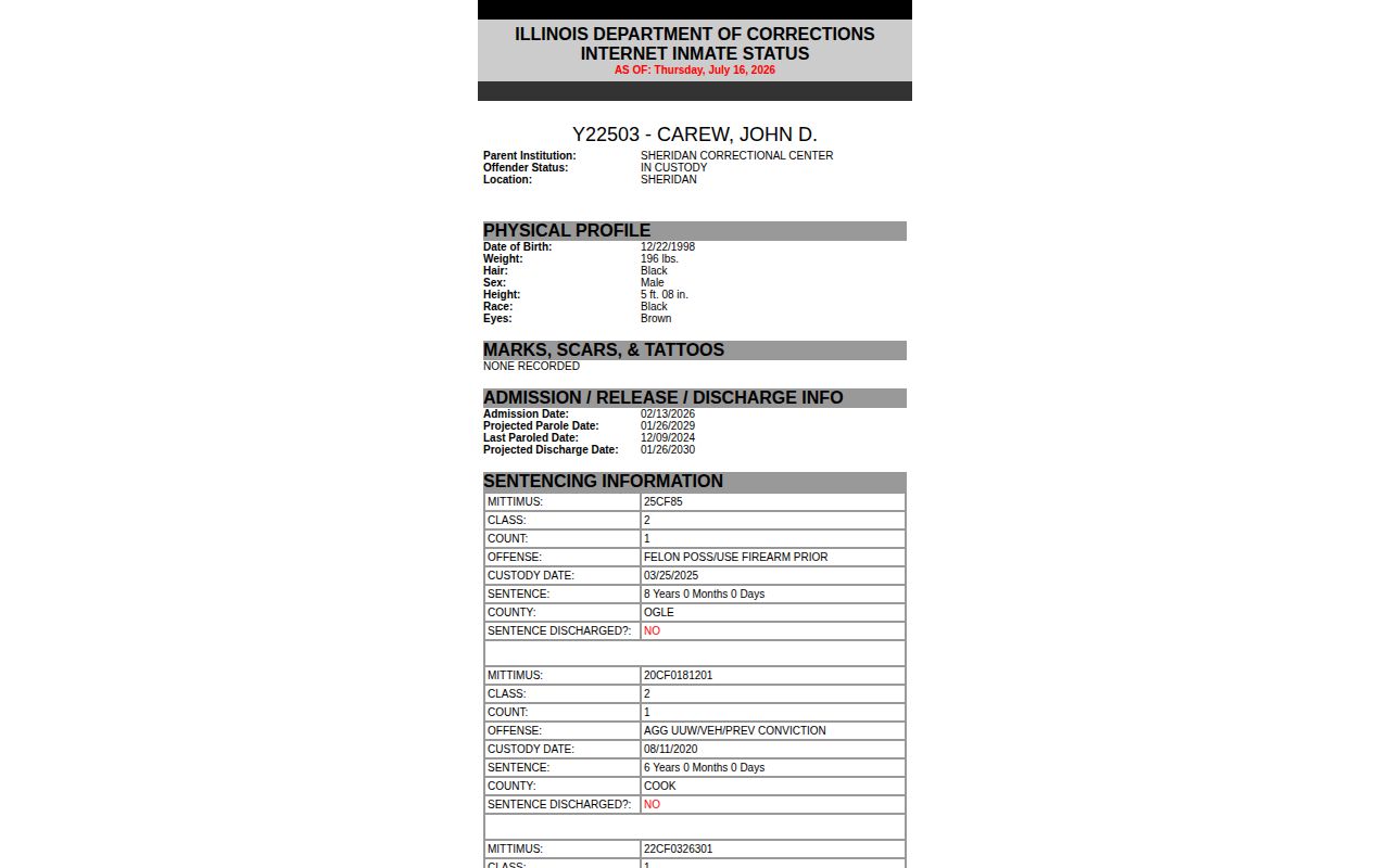 IDOC Macoupin release record projected parole fields