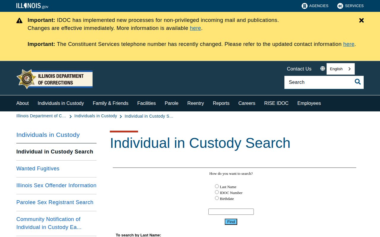 Macoupin County released inmate IDOC offender search landing page